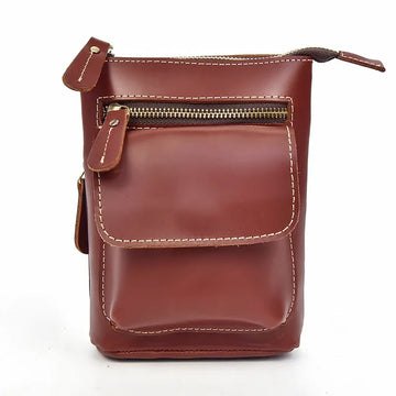 Xajzpa Men Vintage Genuine Leather Waist Pack Shoulder Strap Belt Bag Small Crazy Horse Leather Crossbody bag Belt Phone Pouch